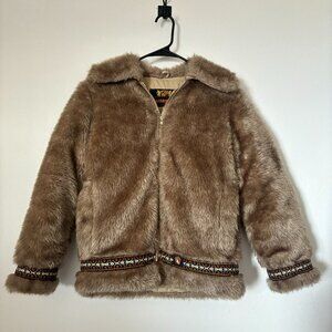 Vtg Sz S Hansa Branta Stearns Goose Down Faux Fur Jacket Coat Aztec Trim 70s/80s